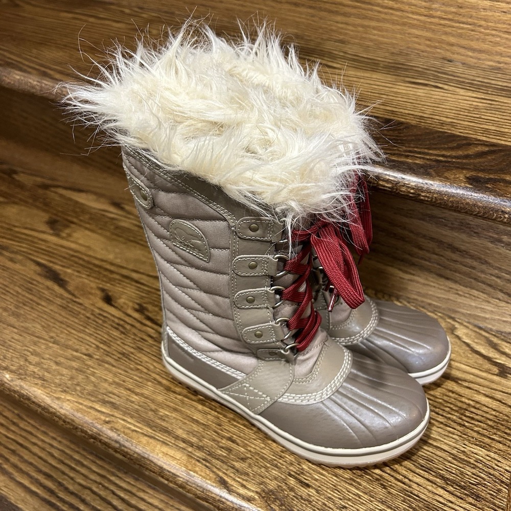 Sorel Girls' Mid-Calf Quilted Faux Fur Snow Boots US Size 3 Warm Waterproof‎